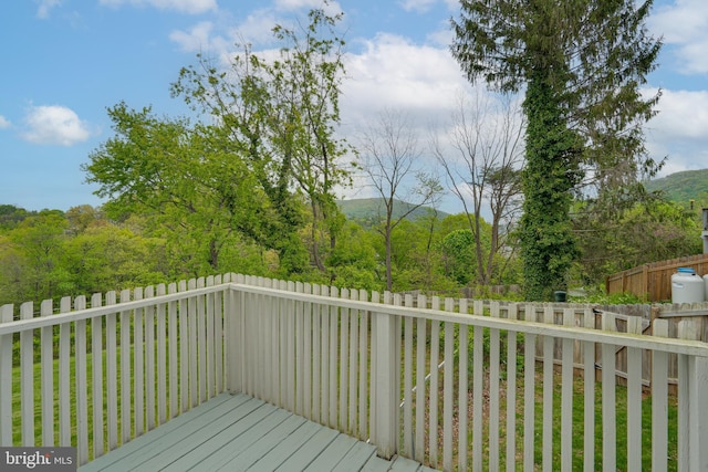 wooden terrace featuring fence