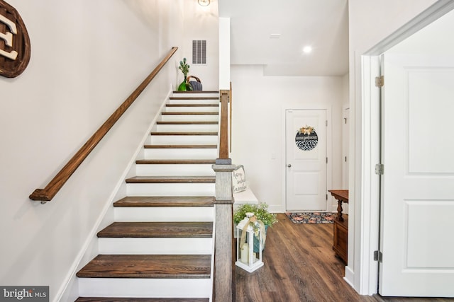 1579 Meadowlark Glen Rd, Dumfries, VA 22026 - stairs with recessed lighting, visible vents, and wood finished floors