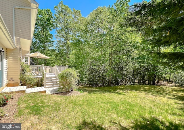 view of yard with a wooden deck