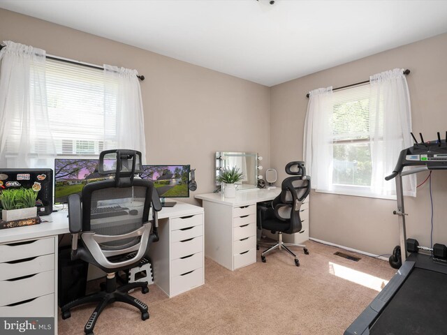 office space with light colored carpet and visible vents