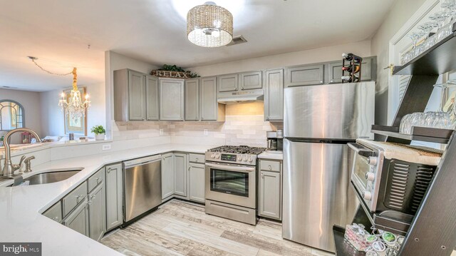 17 Bayside Dr, Somers Point, NJ 08244 - kitchen with a sink, gray cabinets, under cabinet range hood, and stainless steel appliances