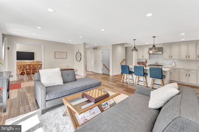 20 Wolfpack Rd, Hamilton, NJ 08619 - living room with recessed lighting, baseboards, visible vents, and light wood-style flooring