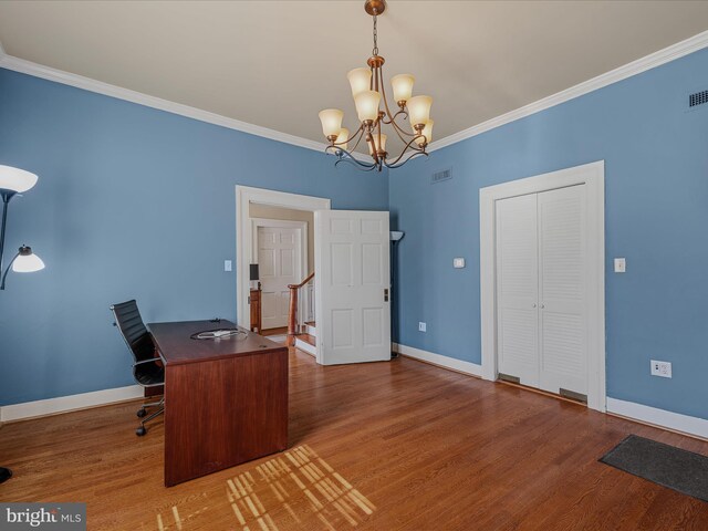 203 S George St, Charles Town, WV 25414 - home office featuring baseboards, visible vents, and crown molding