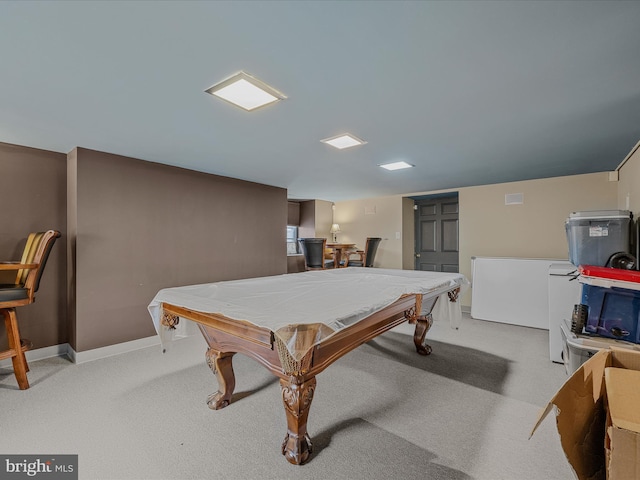 203 S George St, Charles Town, WV 25414 - recreation room featuring baseboards, light carpet, and billiards