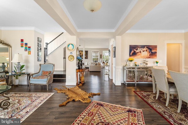 35898 Quantum Pl, Round Hill, VA 20141 - entryway with wood finished floors, ornamental molding, and stairs
