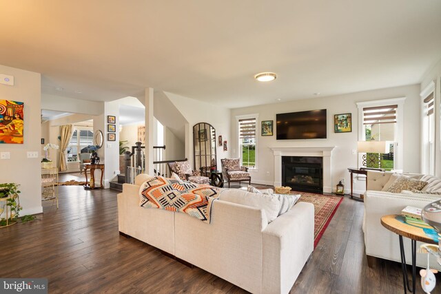 35898 Quantum Pl, Round Hill, VA 20141 - living room with a glass covered fireplace, dark wood finished floors, and baseboards