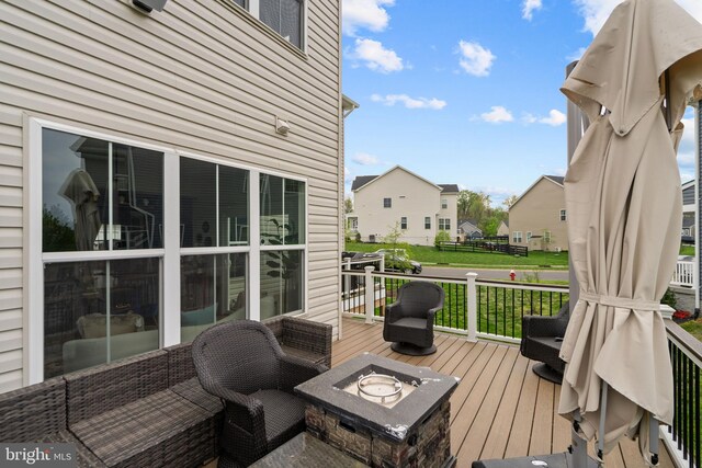35898 Quantum Pl, Round Hill, VA 20141 - deck featuring an outdoor fire pit, a residential view, and a yard