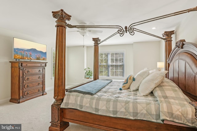 bedroom featuring recessed lighting, carpet floors, and baseboards