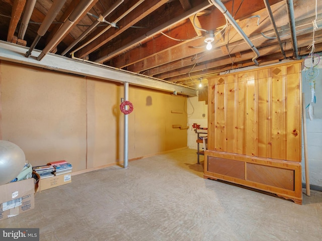 view of unfinished basement