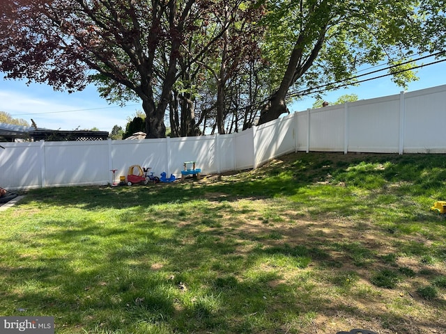 view of yard with a fenced backyard