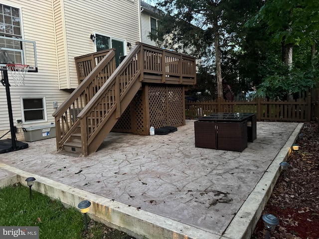 8800 Fenimore Pl, Bristow, VA 20136 - view of patio / terrace with a wooden deck, fence, a jacuzzi, and stairway