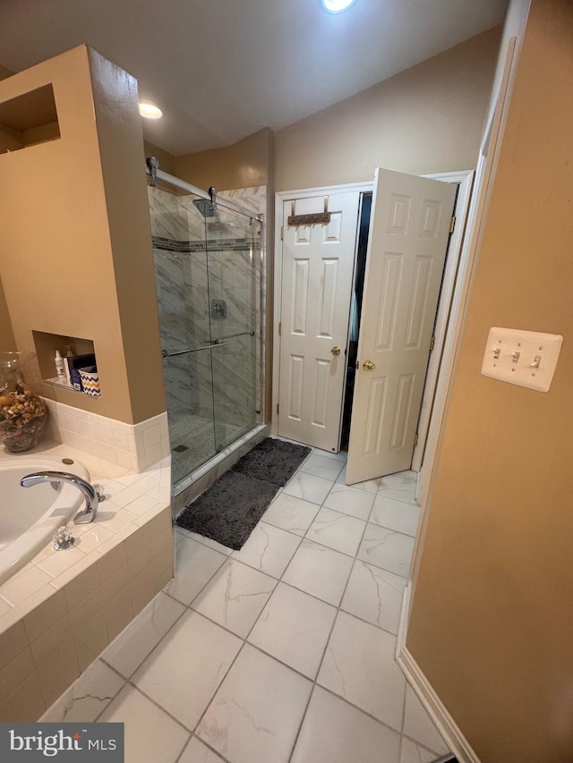 8800 Fenimore Pl, Bristow, VA 20136 - full bath with a shower stall, a bath, and marble finish floors