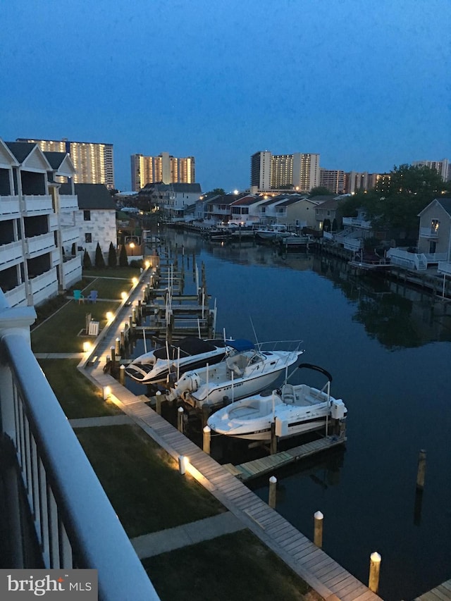 201 S Heron Dr Unit 9B, Ocean City, MD 21842 - dock area with a view of city, boat lift, and a water view