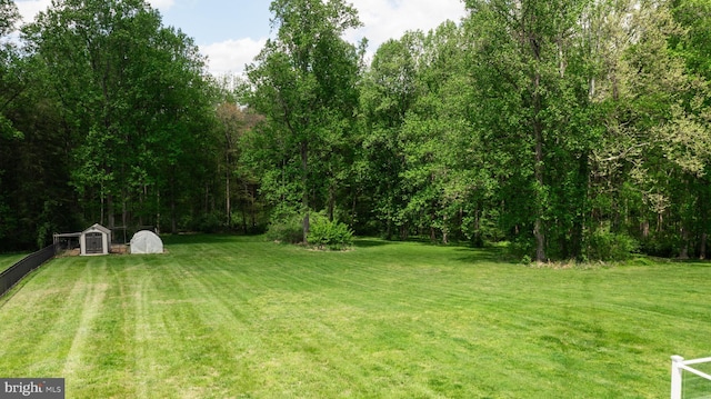 view of yard featuring a storage unit and an outdoor structure