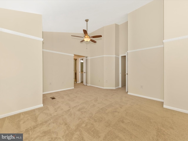 20216 Tidewinds Way, Germantown, MD 20874 - carpeted spare room featuring a ceiling fan, baseboards, and high vaulted ceiling