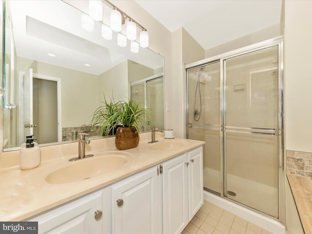 20216 Tidewinds Way, Germantown, MD 20874 - bathroom with double vanity, tile patterned floors, and a shower stall