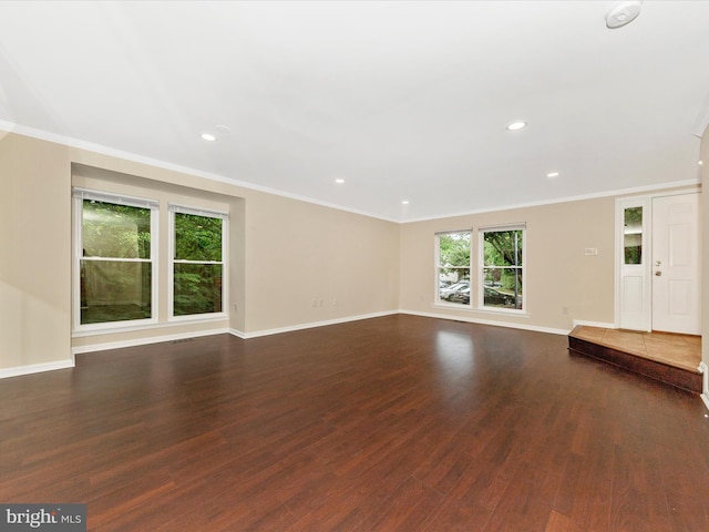 20216 Tidewinds Way, Germantown, MD 20874 - unfurnished living room with wood finished floors, crown molding, baseboards, and recessed lighting