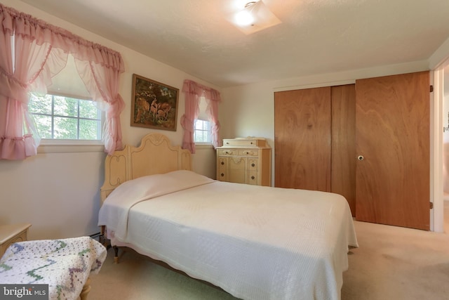 bedroom featuring a closet and carpet flooring