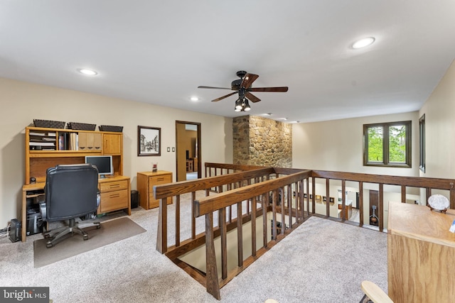 4025 Branches Ln, Doylestown, PA 18902 - home office featuring light carpet, ceiling fan, and recessed lighting