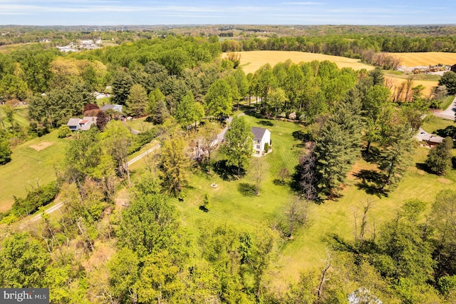 birds eye view of property featuring a rural view