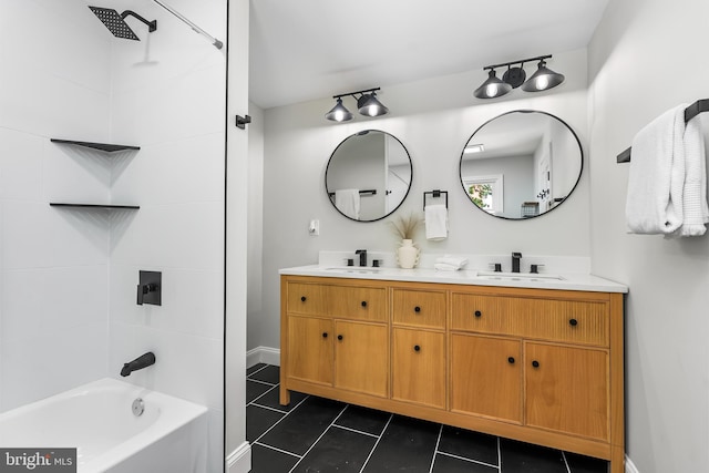 3500 The Alameda, Baltimore, MD 21218 - bathroom with double vanity, tile patterned floors, washtub / shower combination, and baseboards