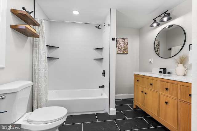 3500 The Alameda, Baltimore, MD 21218 - bathroom with toilet, vanity, shower / bathtub combination with curtain, tile patterned flooring, and recessed lighting