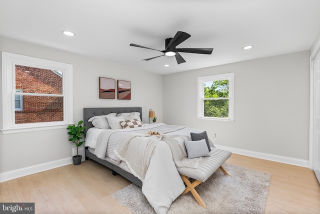 3500 The Alameda, Baltimore, MD 21218 - bedroom featuring light wood-style floors, baseboards, recessed lighting, and ceiling fan