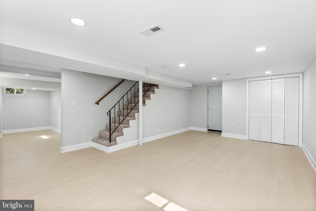 3500 The Alameda, Baltimore, MD 21218 - finished basement featuring light wood finished floors, recessed lighting, stairway, and baseboards