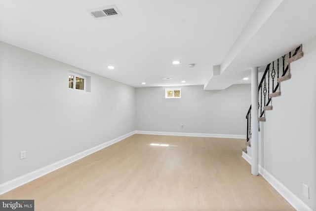 3500 The Alameda, Baltimore, MD 21218 - basement featuring light wood finished floors, recessed lighting, stairs, and baseboards