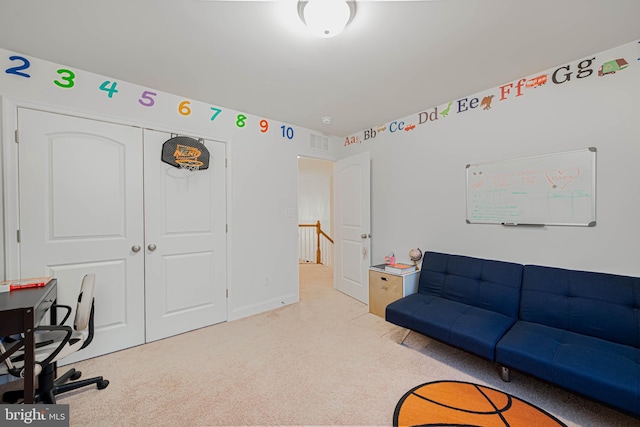 living room with carpet and visible vents