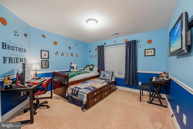 bedroom featuring baseboards, visible vents, and carpet floors