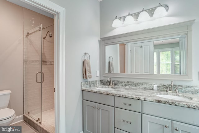 10935 Ravenwood Dr, Manassas, VA 20111 - full bathroom featuring double vanity, toilet, a shower stall, and a sink