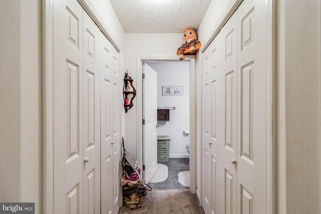 5135 Clark Canning House Rd, Federalsburg, MD 21632 - hallway featuring a textured ceiling and carpet