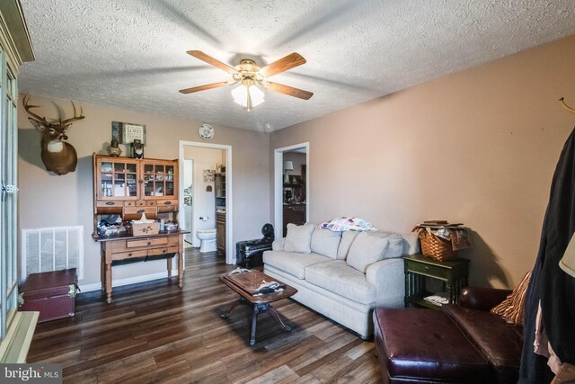 5135 Clark Canning House Rd, Federalsburg, MD 21632 - living room featuring a ceiling fan, wood finished floors, and a textured ceiling