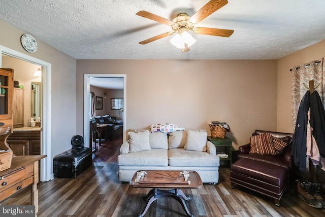 5135 Clark Canning House Rd, Federalsburg, MD 21632 - living room featuring a ceiling fan, wood finished floors, and a textured ceiling
