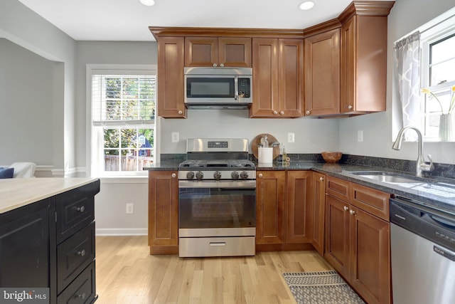 6825 Kincaid Ave, Falls Church, VA 22042 - kitchen with stainless steel appliances, a wealth of natural light, a sink, and light wood finished floors