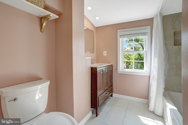 6825 Kincaid Ave, Falls Church, VA 22042 - bathroom featuring vanity, toilet, baseboards, recessed lighting, and tile patterned floors