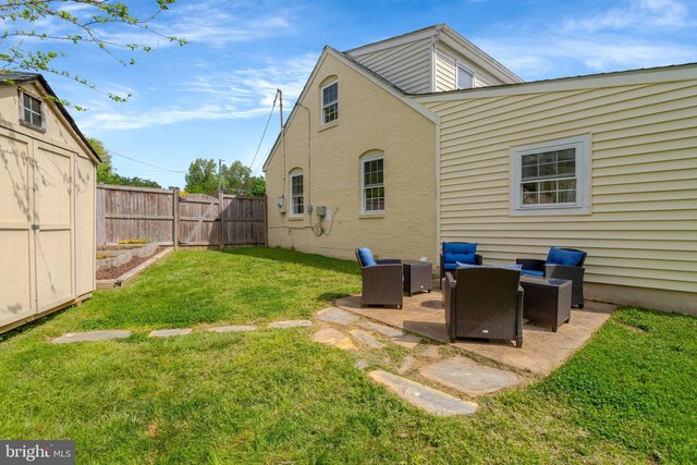 6825 Kincaid Ave, Falls Church, VA 22042 - rear view of house featuring fence, outdoor lounge area, cooling unit, a patio, and a yard