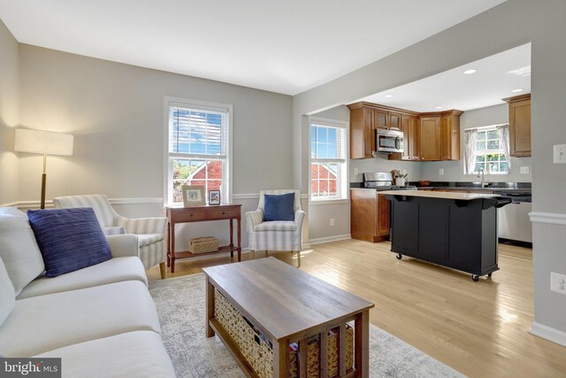 6825 Kincaid Ave, Falls Church, VA 22042 - living room with recessed lighting, baseboards, and light wood-type flooring