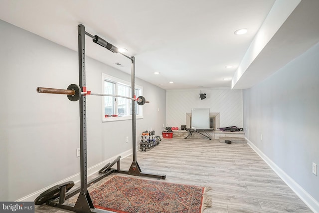 11 Lippincott Ave, Voorhees, NJ 08043 - workout room with recessed lighting, baseboards, visible vents, and wood finished floors