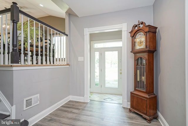 11 Lippincott Ave, Voorhees, NJ 08043 - entrance foyer with baseboards, visible vents, wood finished floors, and stairway