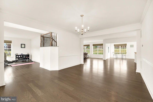 11108 King Gallahan Ct, Clinton, MD 20735 - interior space featuring dark wood finished floors, baseboards, a notable chandelier, and crown molding