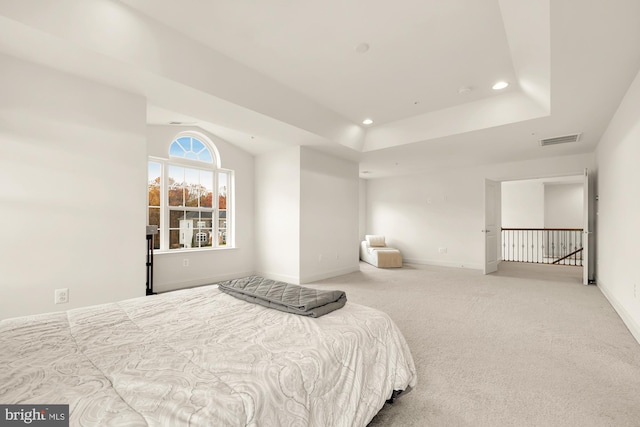 11108 King Gallahan Ct, Clinton, MD 20735 - bedroom featuring visible vents, a tray ceiling, baseboards, recessed lighting, and carpet
