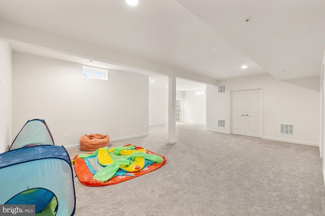 11108 King Gallahan Ct, Clinton, MD 20735 - recreation room featuring visible vents, recessed lighting, and carpet flooring
