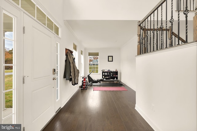 11108 King Gallahan Ct, Clinton, MD 20735 - foyer with dark wood finished floors, baseboards, and ornamental molding