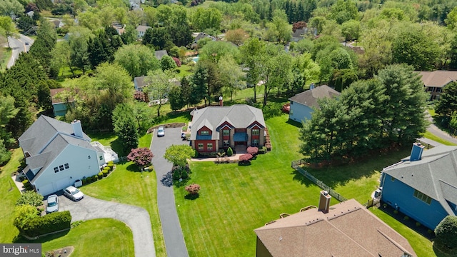 birds eye view of property with a residential view