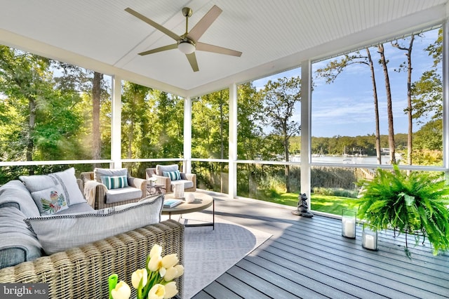 1634 Orchard Beach Rd, Annapolis, MD 21409 - sunroom / solarium featuring a ceiling fan and outdoor lounge area