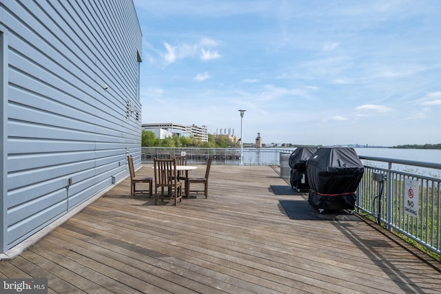 wooden terrace with a water view
