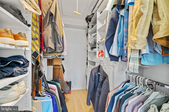 914 Spruce St Unit 9, Philadelphia, PA 19107 - walk in closet featuring attic access and wood finished floors