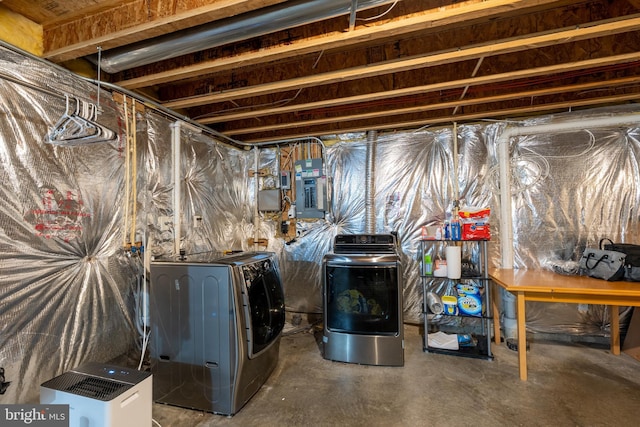 7815 Outing Ave, Pasadena, MD 21122 - unfinished basement with washer and clothes dryer and electric panel